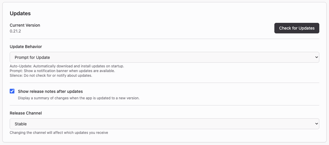 The Updates section