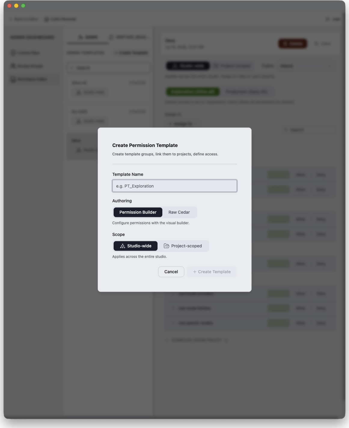 The Create Permission Template dialog