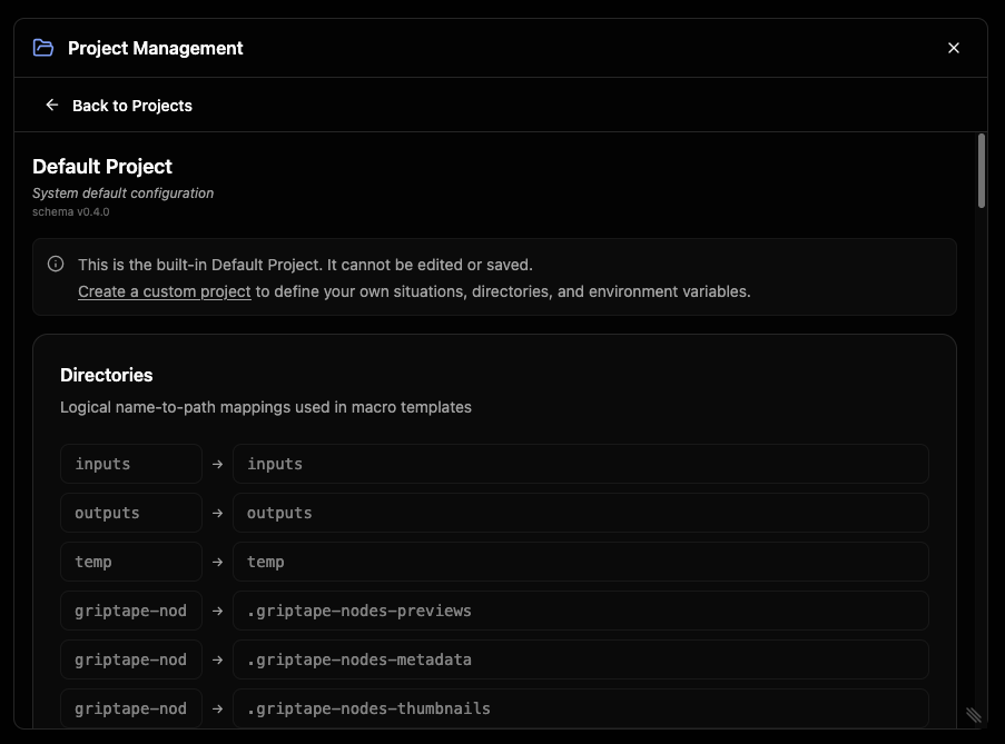 The Default Project detail view showing the read-only banner