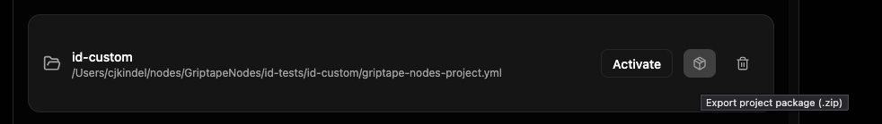 The package (export) icon on a project row in the list