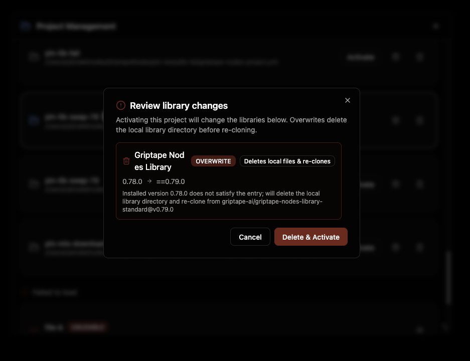 The provisioning preview listing libraries that will be installed or changed
