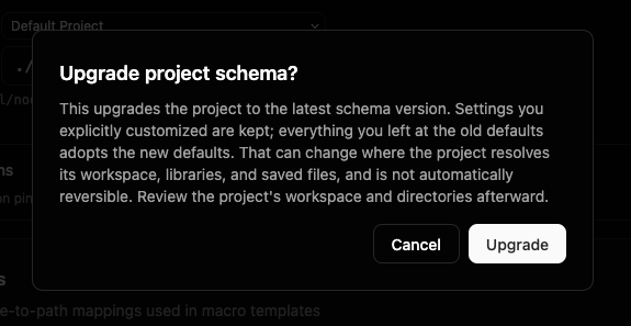 The Upgrade schema confirmation dialog warning that the upgrade is breaking