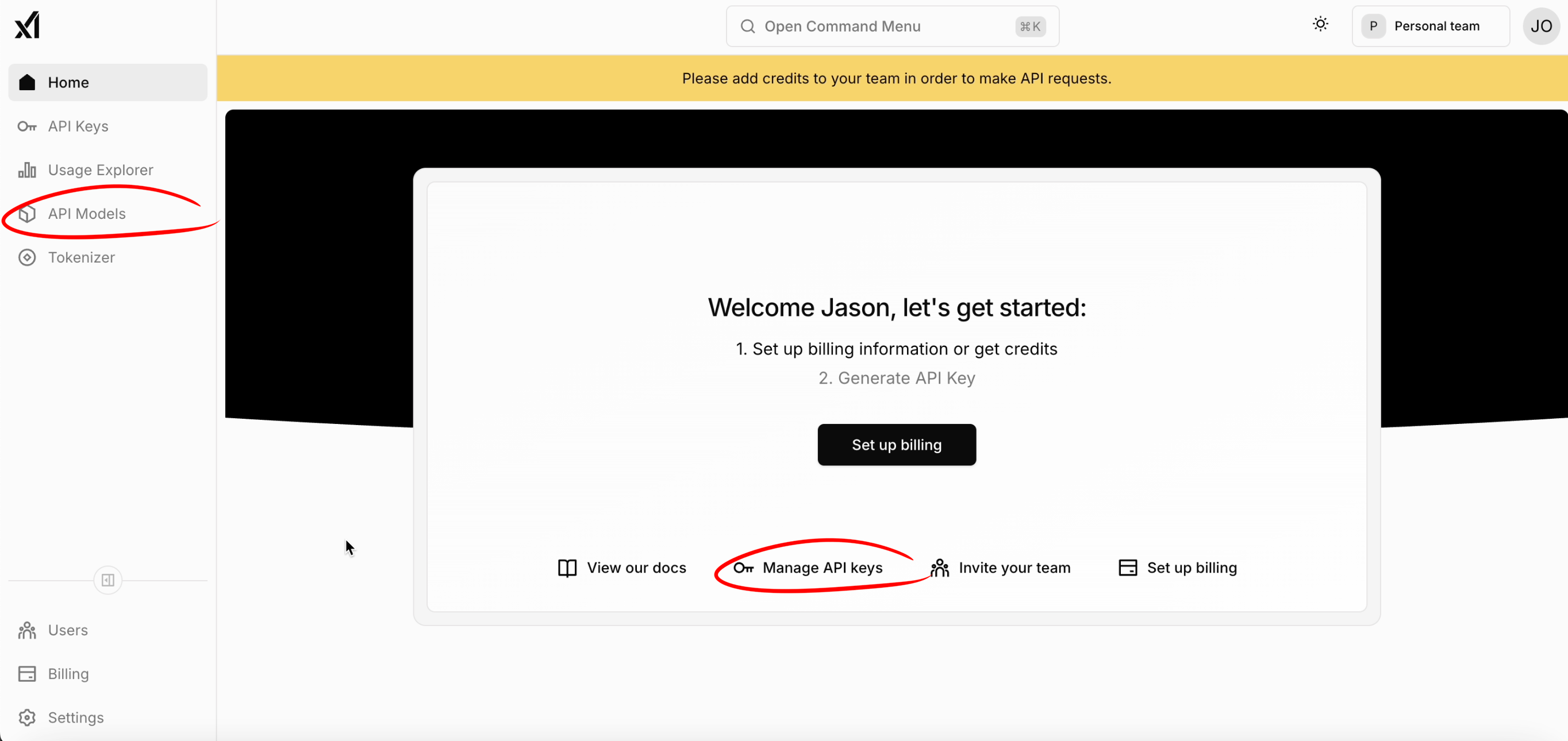API Key links