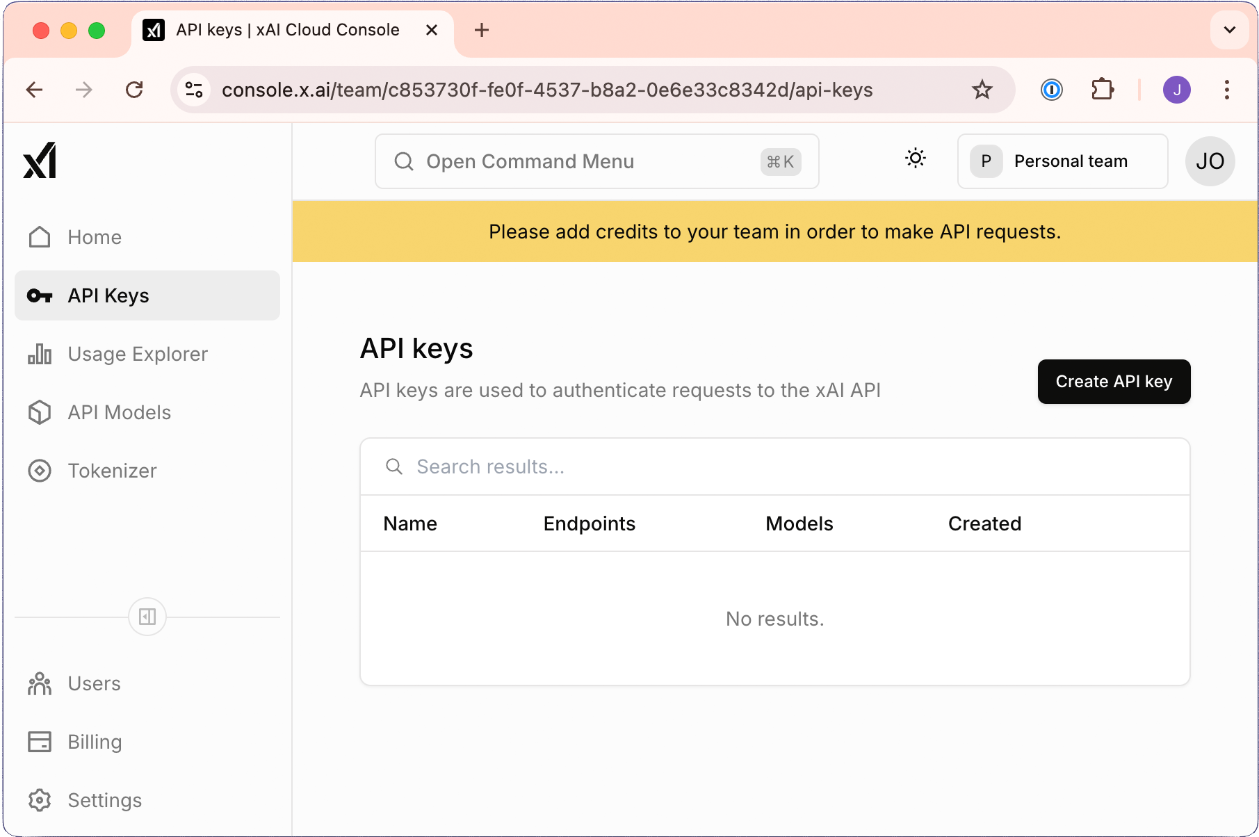 Create API Key Button