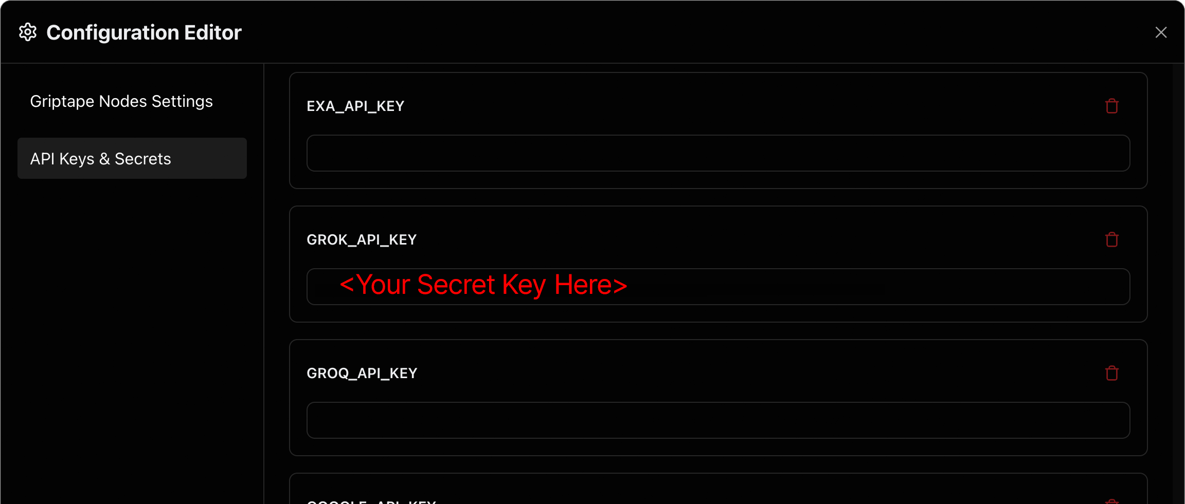 Grok AI API Key in Settings