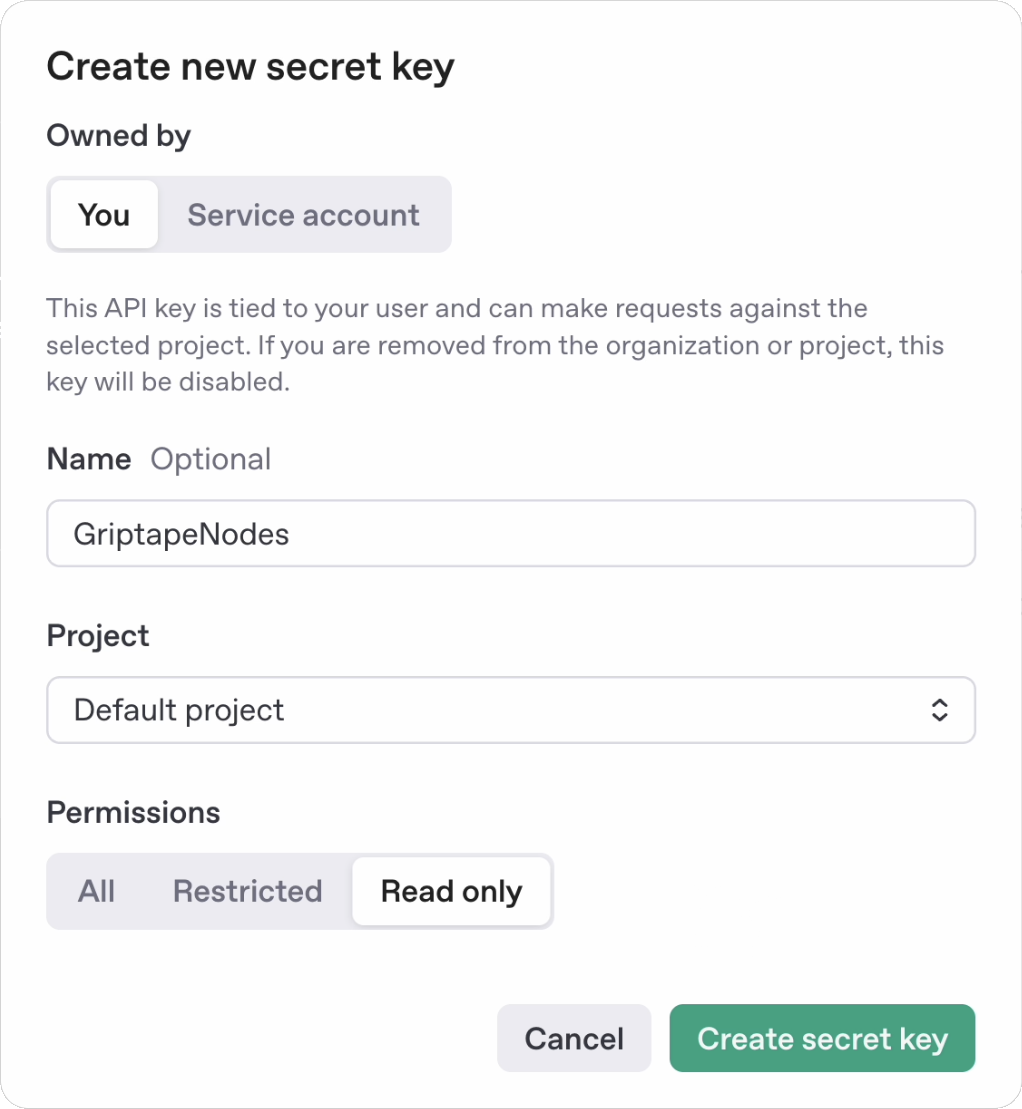 Create New Secret Key Modal